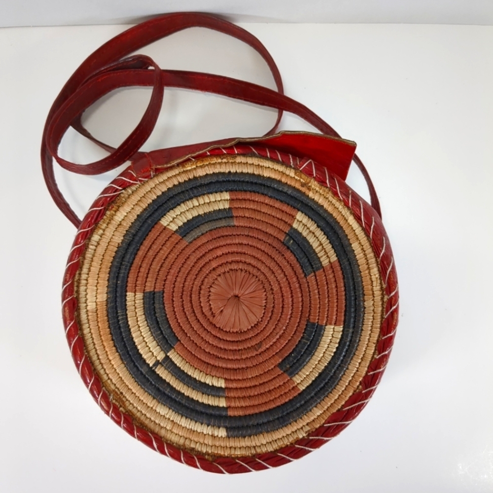 Leather Round Woven Shoulder Purse - Picture 1 of 11